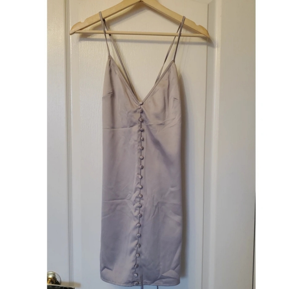 Button through satin mini dress - Picture 3 of 5